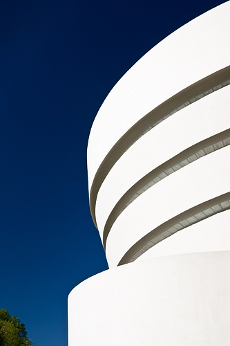 Graphic high contrast view of Guggenheim Museum architecture