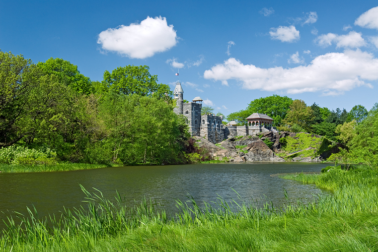 Belvedere Castle and Turtle Pond, Central Park in summer