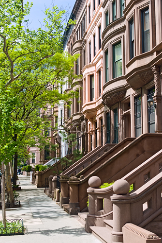 Brownstone houses on the Upper West Side, New York City