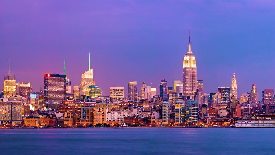 Panoramic skyline of New York at dusk