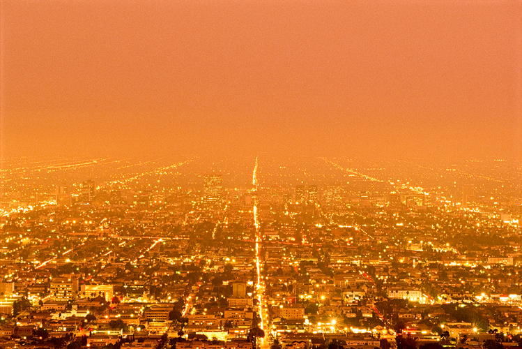 Overview of Los Angeles sprawl with orange haze