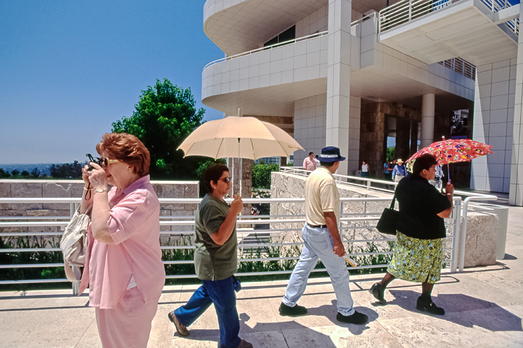 Tourists on the outdoor grounds of the Getty Museum, Los Angeles